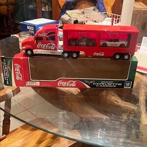 Coca Cola Red Toy Truck with Matching Carrier and Mini Cars 2005